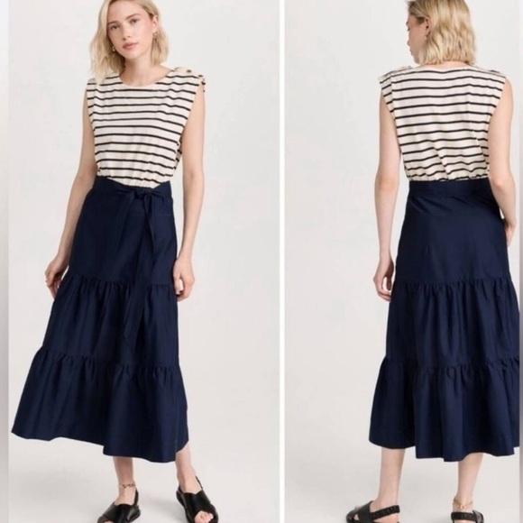 Veronica Beard Pazila Cotton Midi Dress Marine/Off-White Medium New Without Tags - Picture 1 of 13